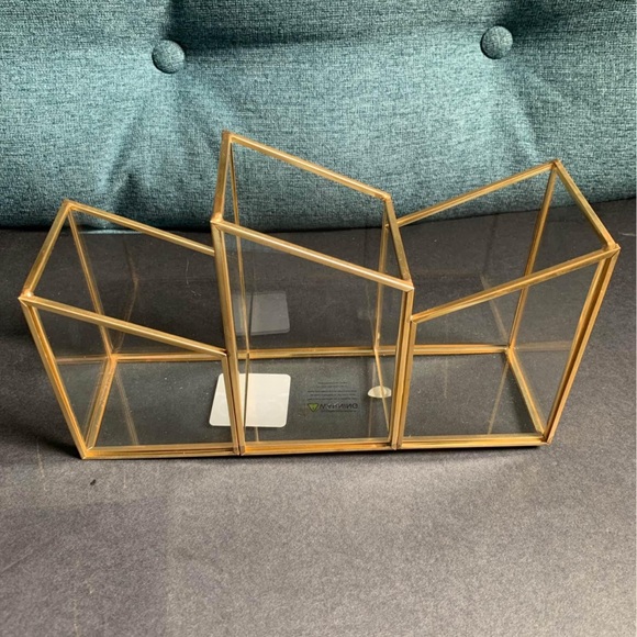Gold Geometric Glass  Triple Brush Storage Organizer - Picture 2 of 2
